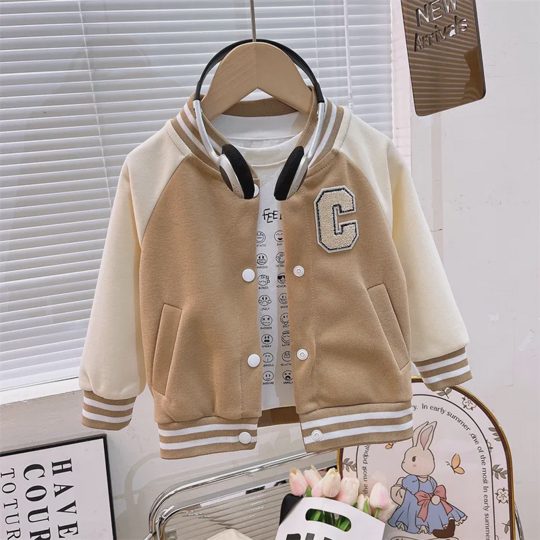 【18M-11Y】Unisex Kids Multicolor Letter Print Baseball Jacket