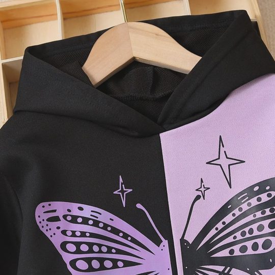 【2Y-8Y】2-piece Girls Butterfly Print Hoodie And Pants Set