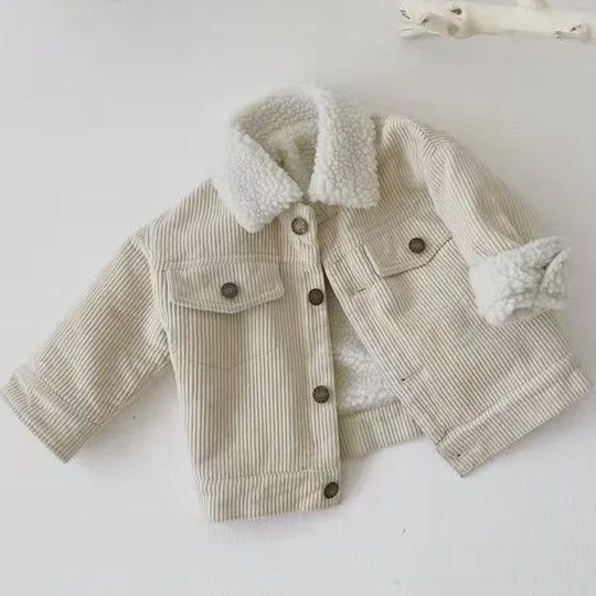 【12M-5Y】Unisex Solid Corduroy Fleece-Lined Sherpa Jacket