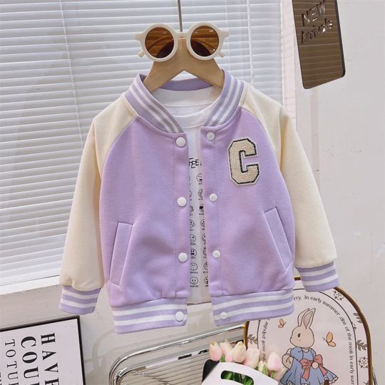 【18M-11Y】Unisex Kids Multicolor Letter Print Baseball Jacket