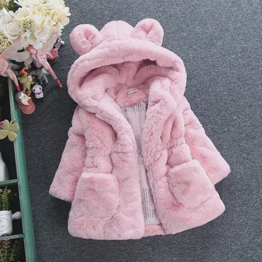 【12M-9Y】Girls Cute Thick Long-sleeved Hooded Jacket - 1162
