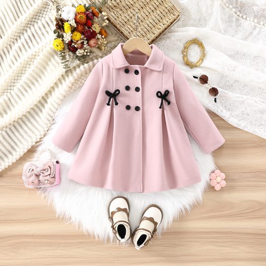【2Y-7Y】Girls' Double-Breasted Sweet Style Wool Coat